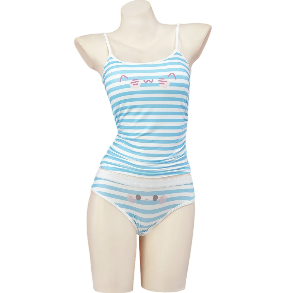 Cute Cat Striped Pajamas with  - Anime Cosplay Cat ulasan dan harga